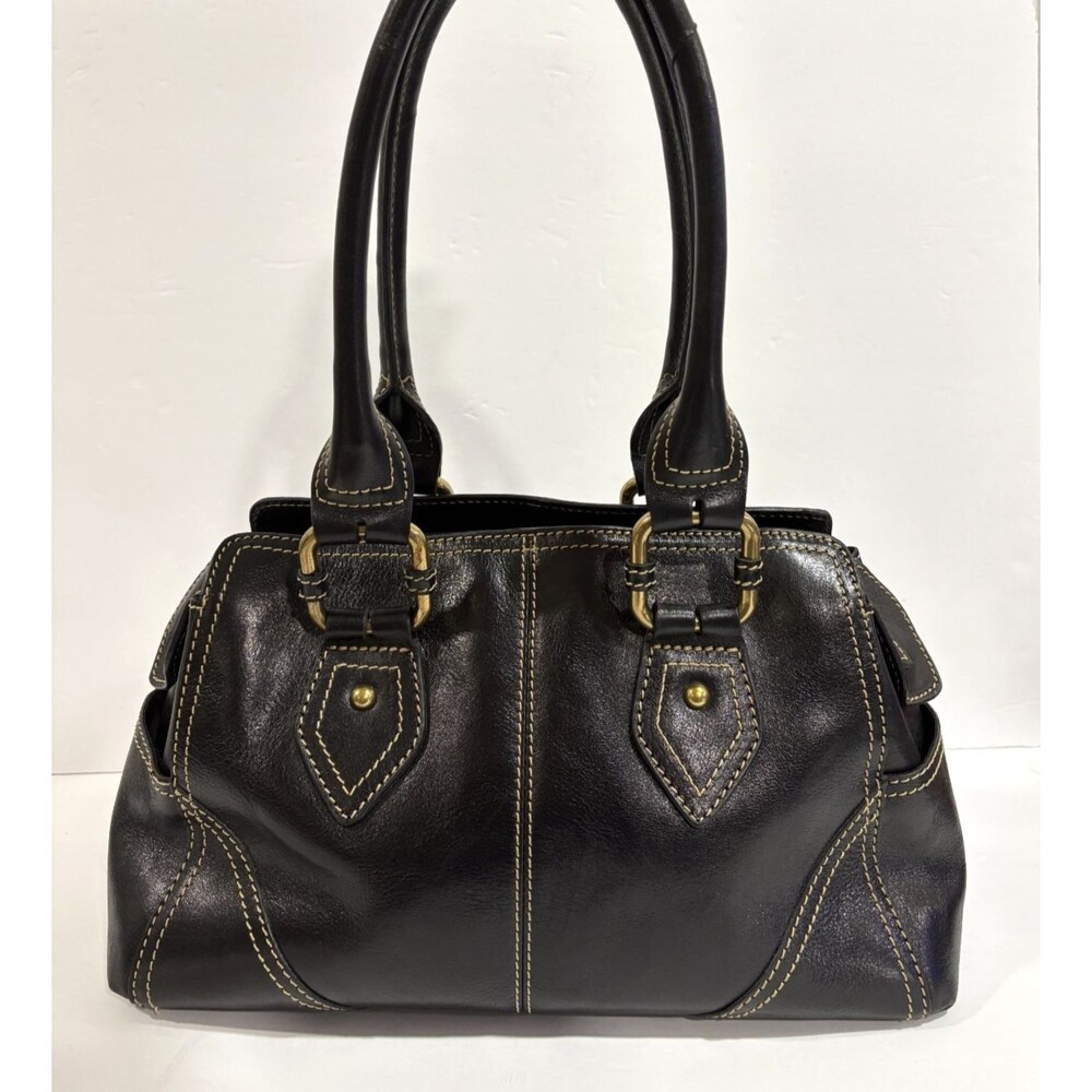 Wilson’s Leather Women's Black Tote Satchel Contrast Topstitching Vtg